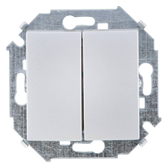 Выключатель двухклавишный Simon SIMON 15, 4000 Вт, алюминий, 1591397-033